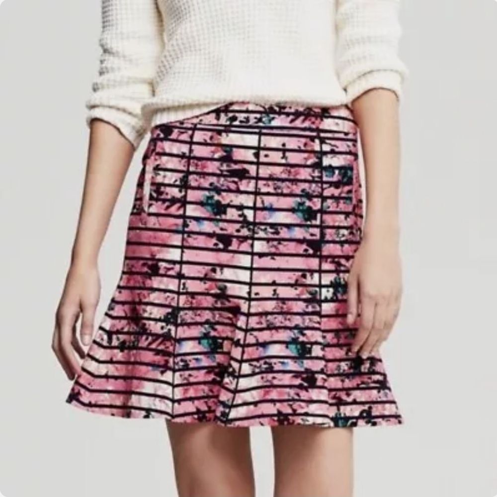 Banana Republic Floral Multicolor Striped Fluted Flare Striped Skirt Size 16L
